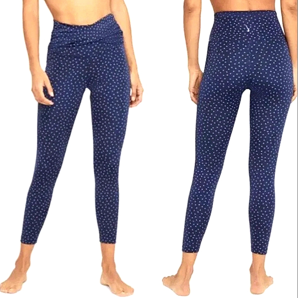 Nike Women's Yoga Polka-Dot Twist High-Waisted Ankle Leggings -Blue Sz: XS